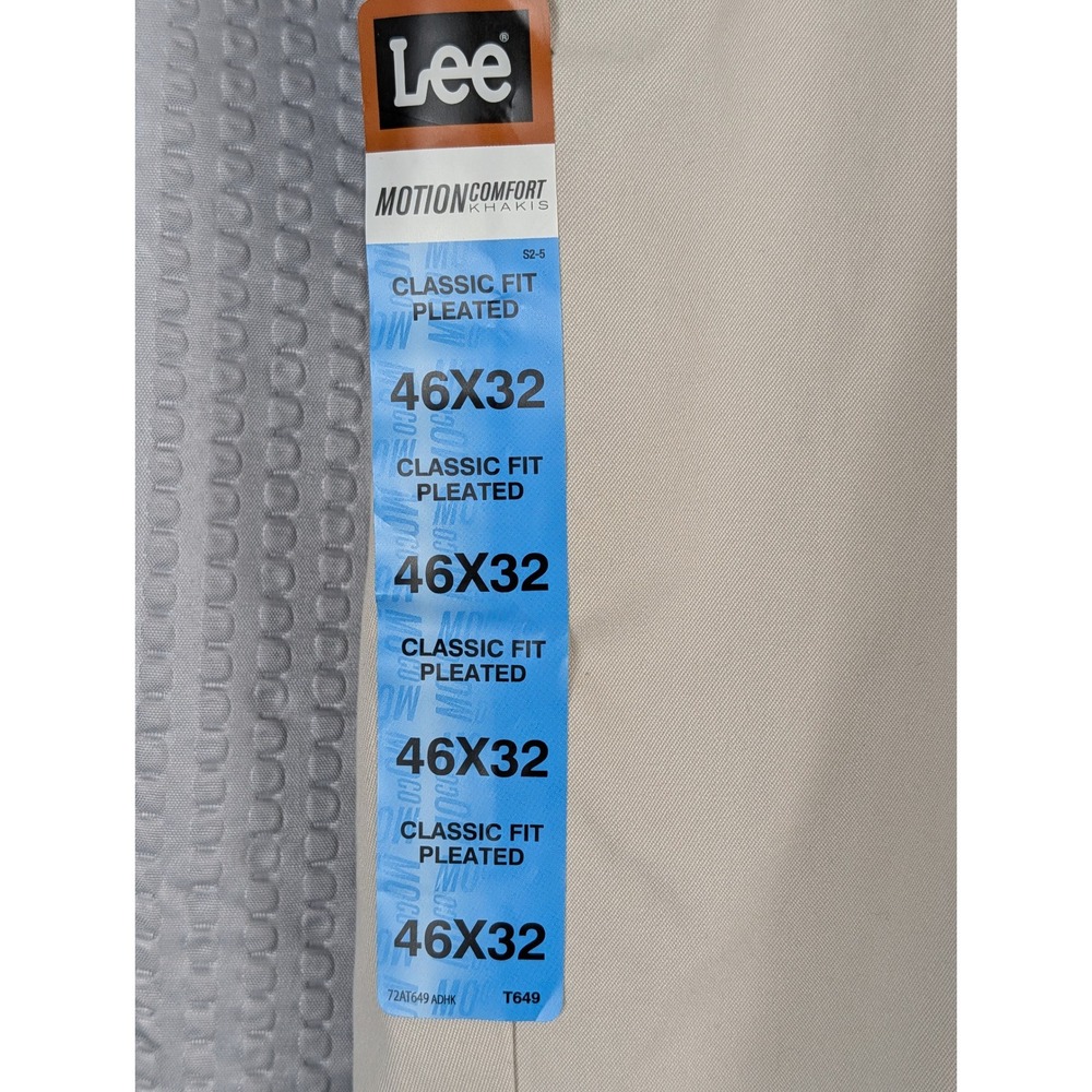 Lee Mens Motion Comfort Khaki Pleated Pants 46x32 Big & Tall Beige NWT 2014639 - Picture 7 of 15